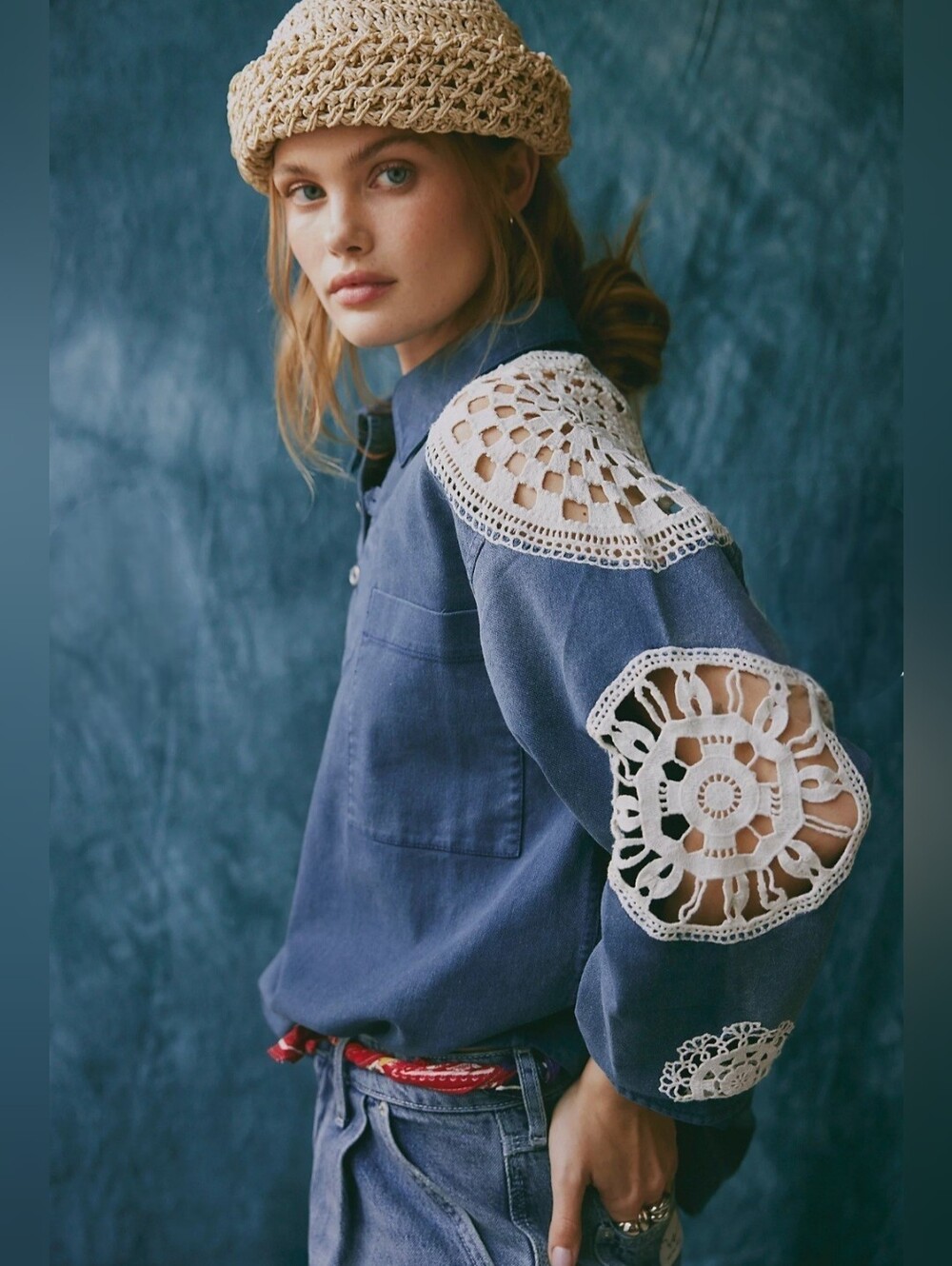 Free People Washed And Crafted Crochet Polo Xs $198 Sold Out